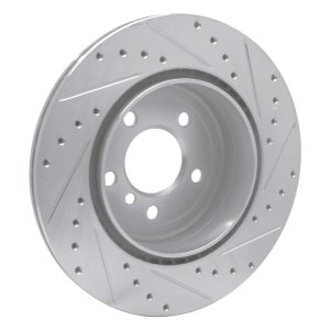 BMW 528I xDrive Brake Rotor (1) - Rear Left - R1 Concepts - Drilled & Slotted - Silver - `11-`16